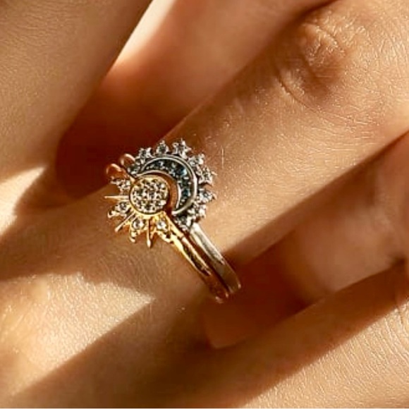 Solid 925 Sterling Silver Sun Moon Dainty Band Ring - Picture 7 of 8